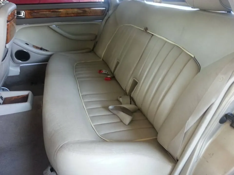 Restored cream leather interior in a classic car