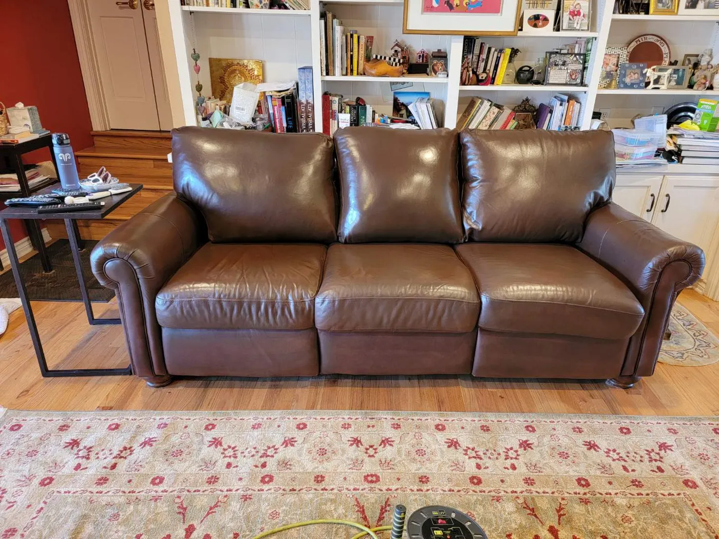 After: Brown leather sofa color restoration